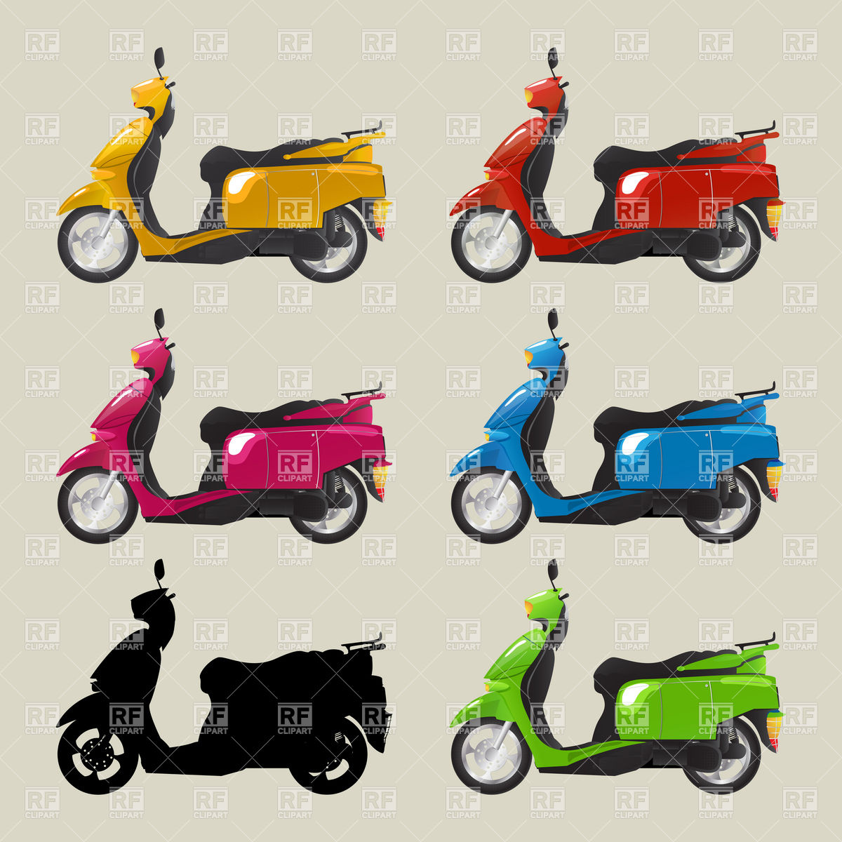 Retro Motor Scooter In Colors And Silhouette 6755 Download Royalty