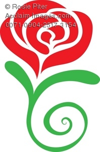     Rose Flower Graphic With Swirling Stem And Bright Red Flower   Petals