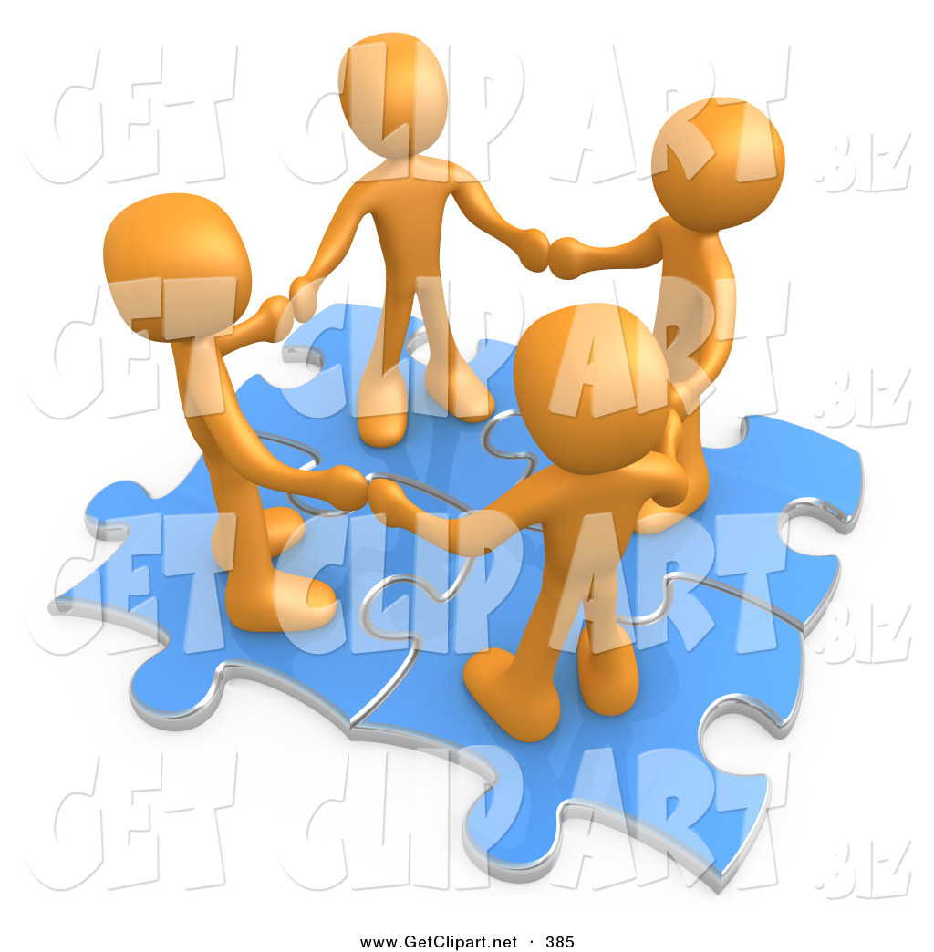 3d Clip Art Of A Group Of Four Orange People Holding Hands While
