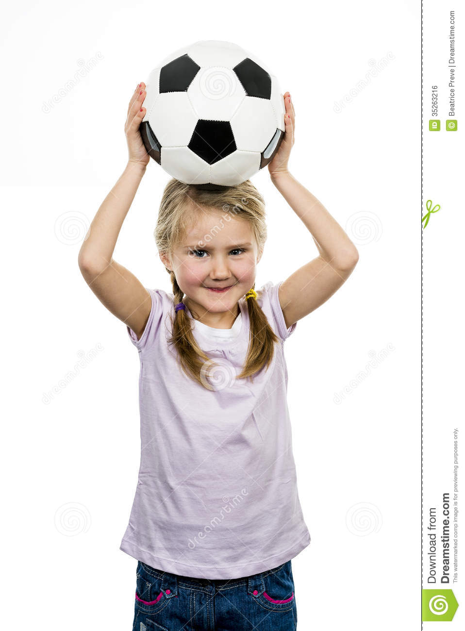Cute Girl Playing Football Happy Child Young Female Goalkeeper