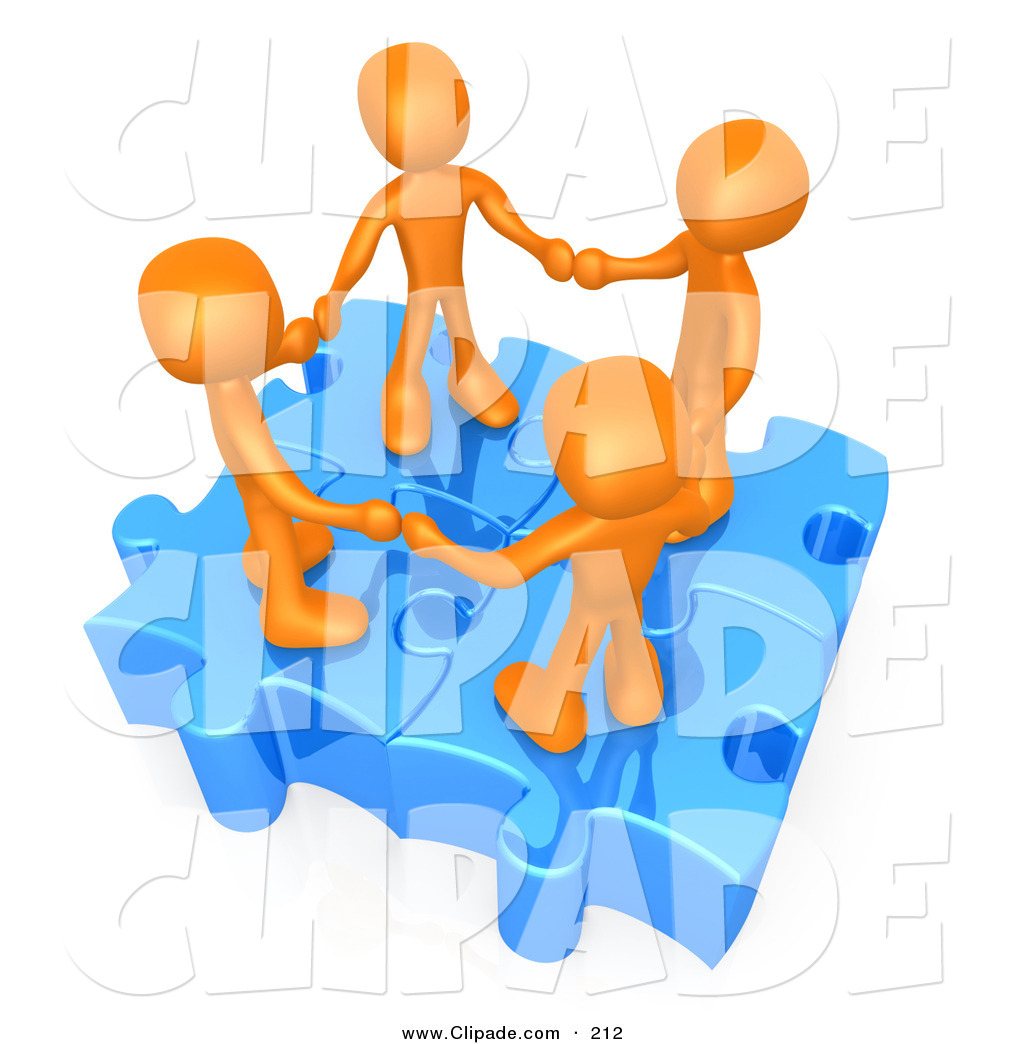 Larger Preview  Clip Art Of A Four 3d Orange People Holding Hands On