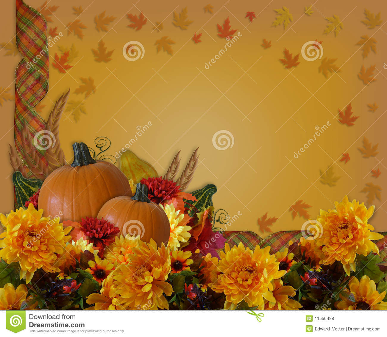 Thanksgiving Invitation Border Or Background With Leaves Pumpkins