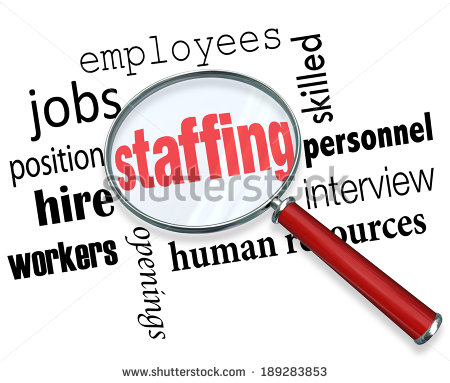 Words Magnifying Glass Employees Hiring Positions   Stock Photo