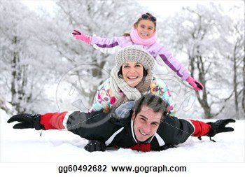 Clip Art   Family Playing In The Snow  Stock Illustration Gg60492682