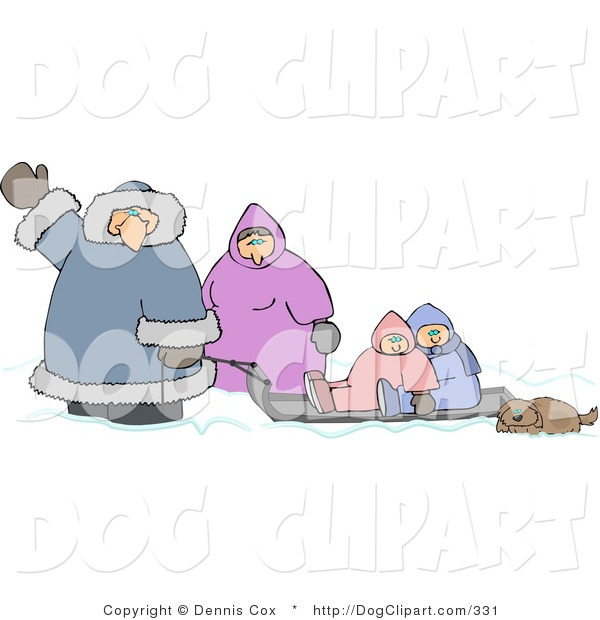 Clip Art Of A Winter Family Playing In The Snow With Their Pet Dog By