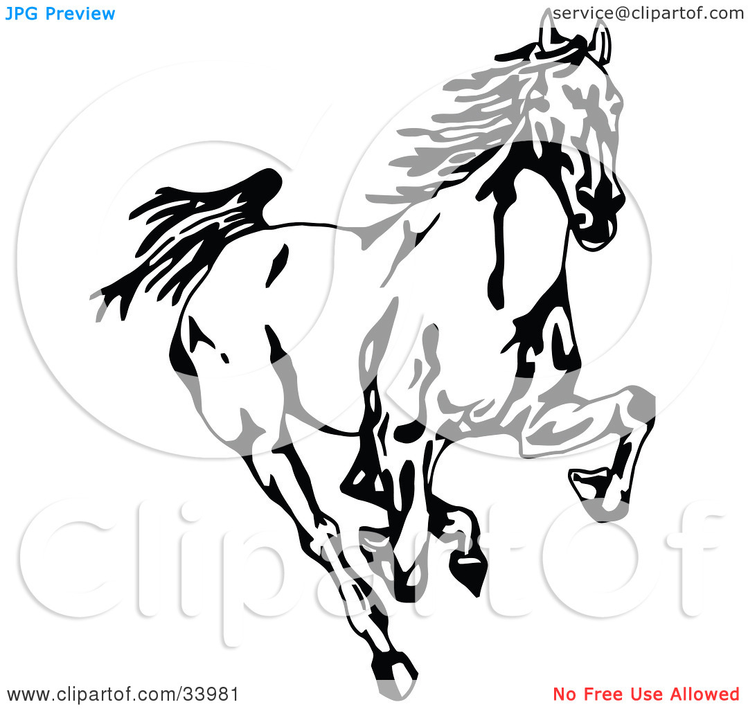 Clipart Illustration Of A Black And White Wild Mustang Running 110077