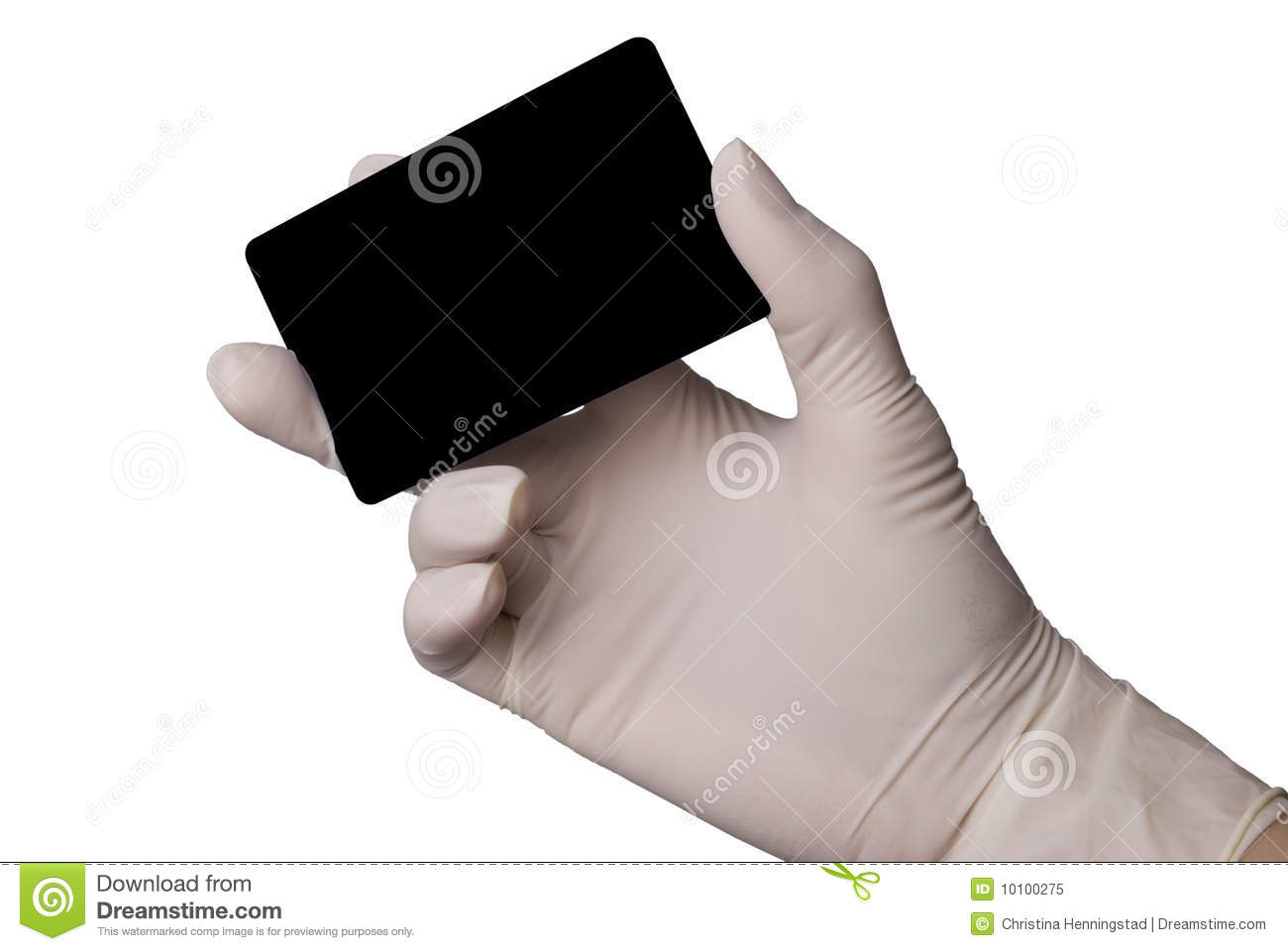 Hand In Latex Medical Glove Holding A Credit Card Isolated Over White