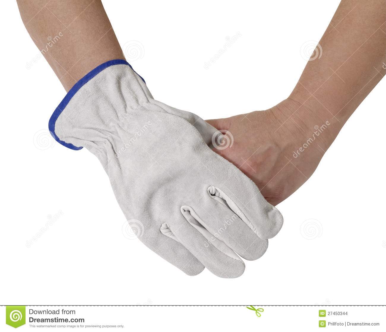 Hands Holding Each Other One Gloved With A Light Grey Working Glove