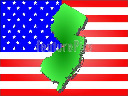 Illustration Of Map Of The State Of New Jersey And American Flag