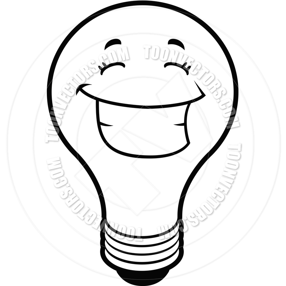 Light Bulb Smiling  Black And White Line Art  By Cory Thoman   Toon