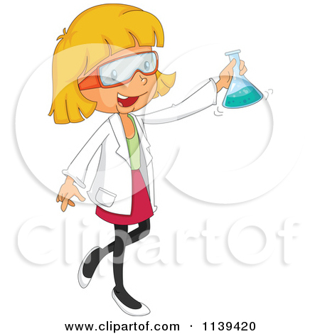 Scientist Girl Holding A Flask   Royalty Free Vector Clipart By