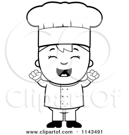 Cartoon Clipart Of A Black And White Celebrating Chef Boy   Vector