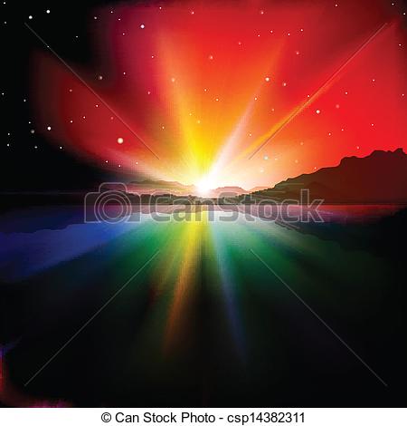 Clip Art Of Abstract Background With Sunrise And Mountains   Abstract