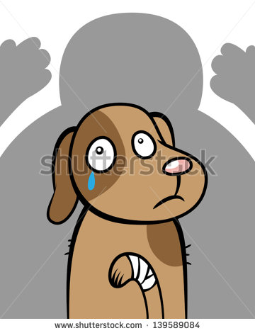Cartoon Vector Illustration Hurt Injured Dog Scared Cruel
