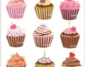 Clip Art Cupcake Bakery 9 Cupcakes  Instant Download Clip Art
