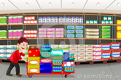 Grocery Store Aisle Clipart Man Shopping Vector