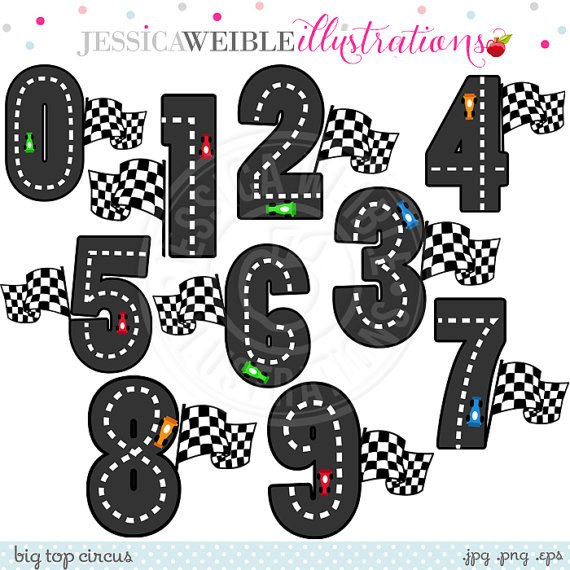 Race Track Numbers Cute Digital Clipart   Commercial Use Ok   Racing    