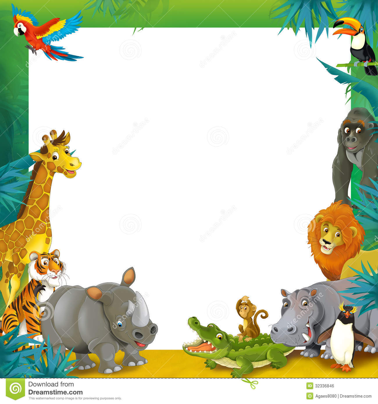 Cartoon Safari   Jungle   Frame Border Template   Illustration For The