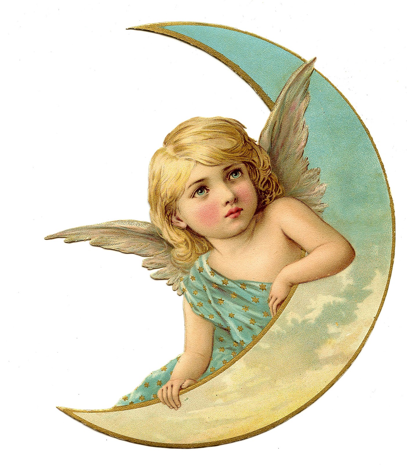 Vintage Christmas Image   Amazing Angel On Moon   The Graphics Fairy