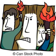 Angry Torch Bearers   Cartoon Of An Angry Mob Bearing