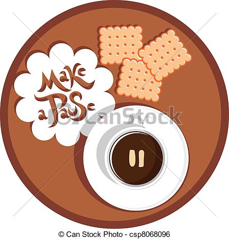 Clip Art Vector Of Coffee Break   Cup Of Coffee And Cookies And A