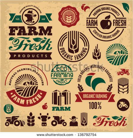 Farm Fresh Labels  Organic Farming Isolated Vector Sign Set  Farmer