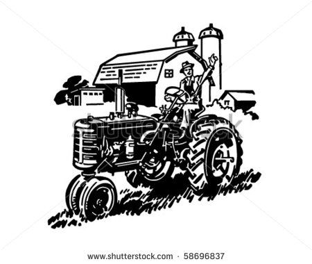 Farmer On Tractor Waving   Retro Clip Art   Stock Vector