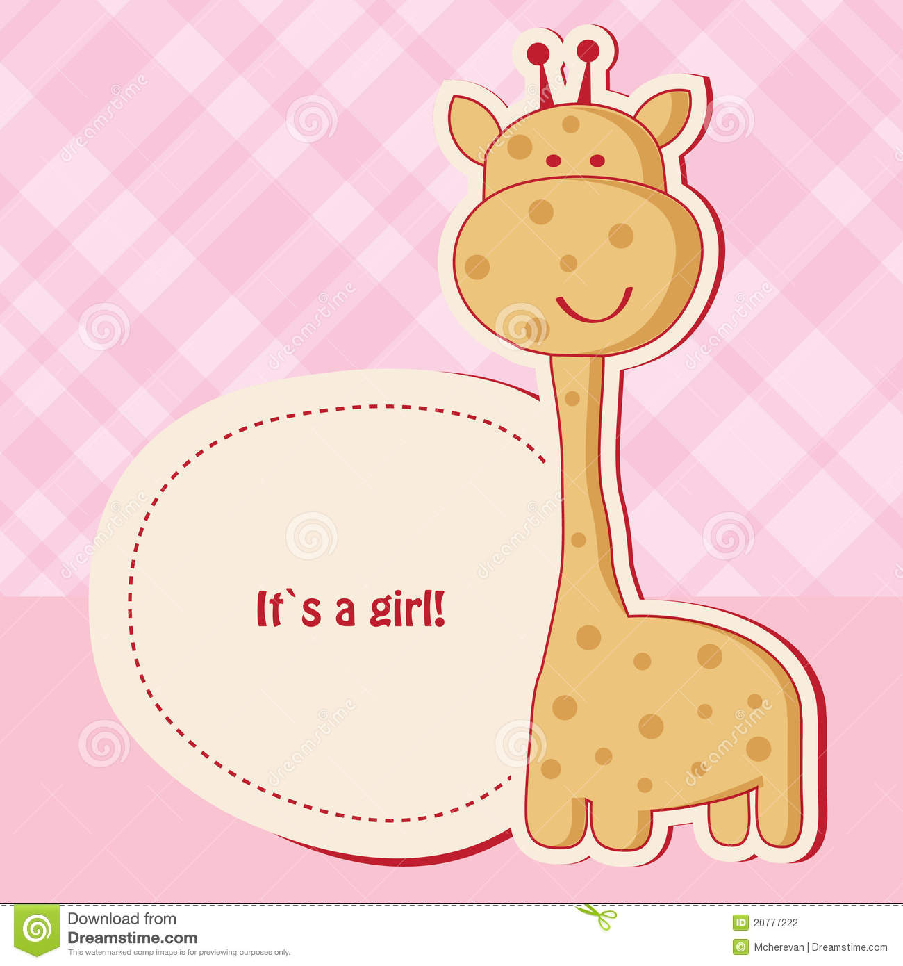 Baby Girl Shower Card With Giraffe Stock Photography   Image  20777222