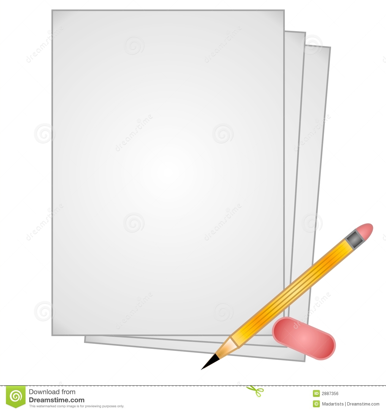 Simple Clip Art Illustration Of A Few Pieces Of Paper Pencil And An