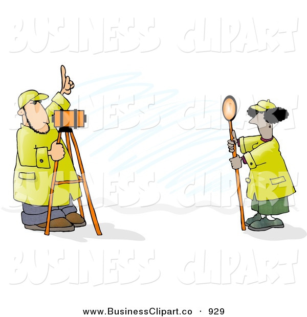 Clip Art Of A Male And Female Surveyors At Work With Leveling