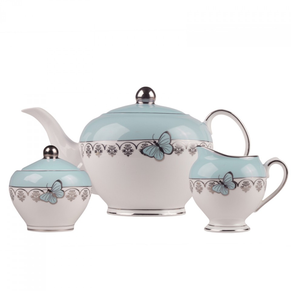 Home Vintage Butterfly Tea Set Mint And Silver