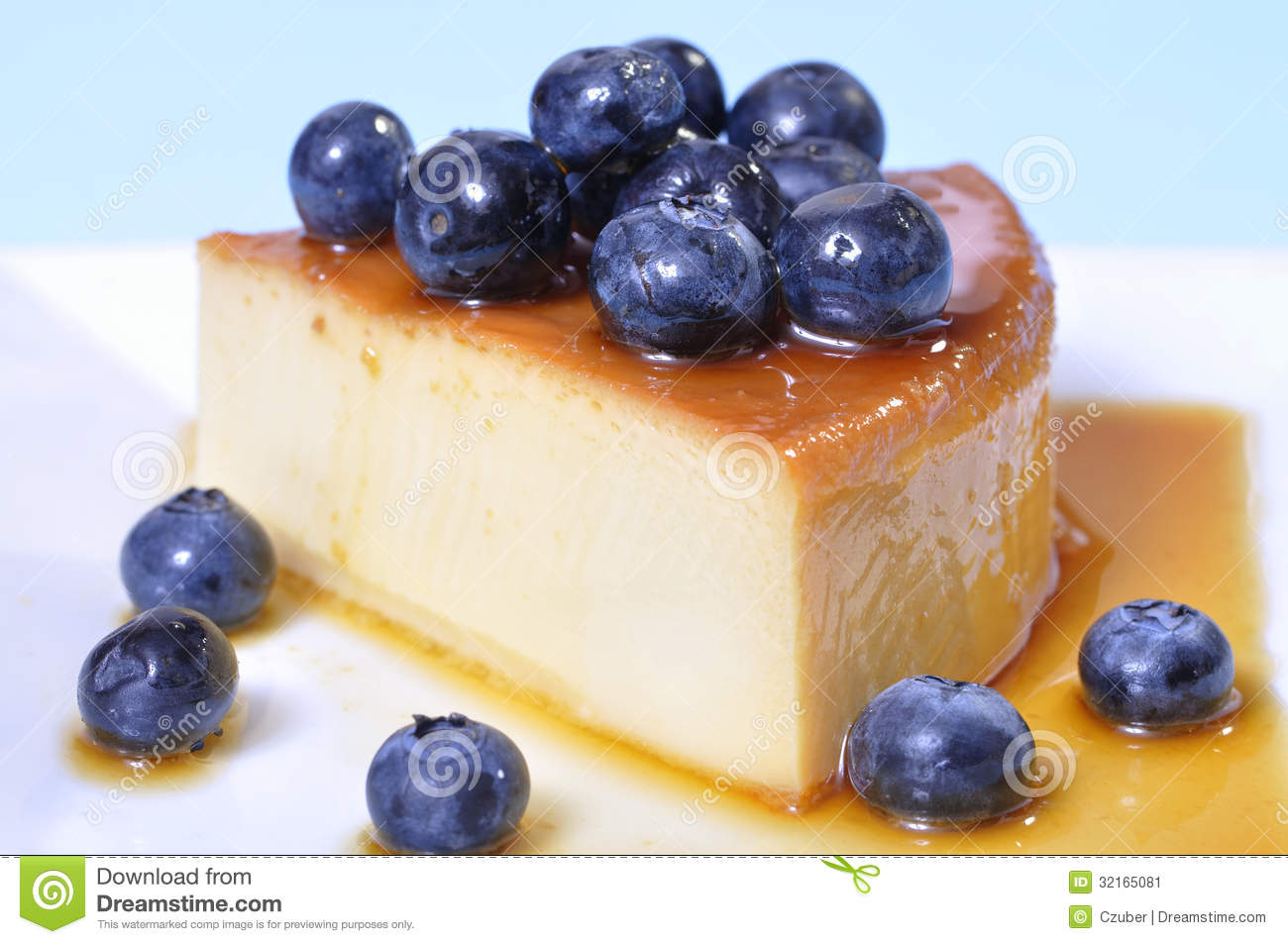 Horizontal Shot Of Delicious Slice Of Flan Cheesecake Topped With    