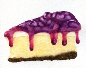 Slice Of Blueberry Cheesecake   Original Painting  Desset Illustration