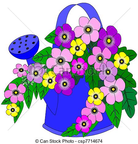 Watering Can With Flowers Clipart Blue Watering Can   Csp7714674