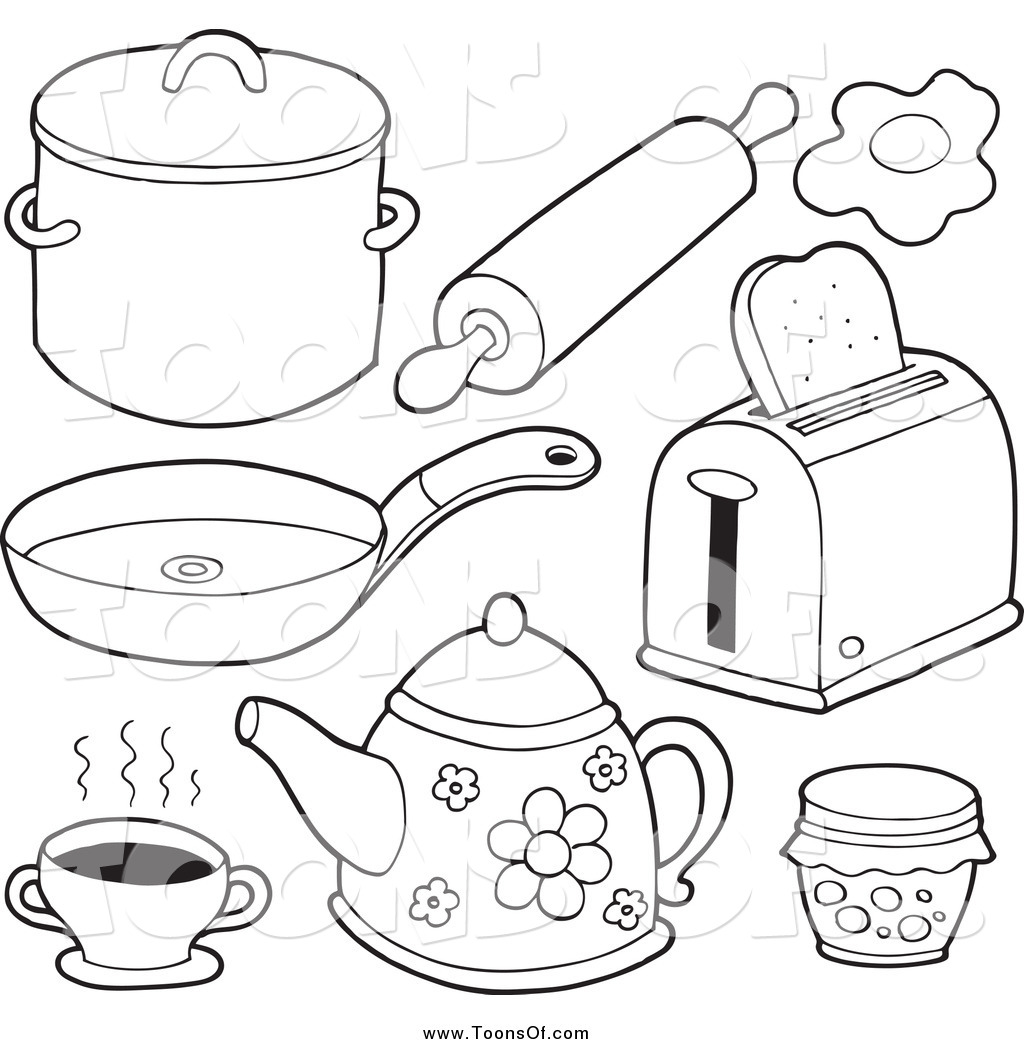 Clipart Of Black And White Kitchen Items By Visekart    27415