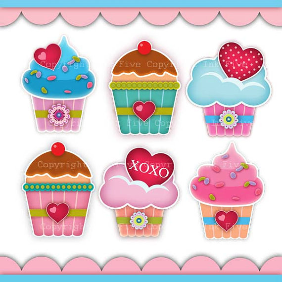 Digital Clip Art Cupcakes With Love  Cute Kitchen Clipart Images For