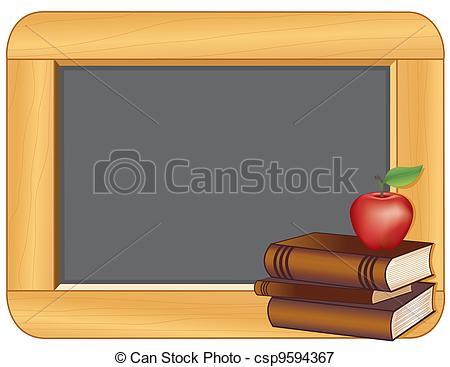 Illustration Of Books Apple Wood Frame Blackboard   Blackboard