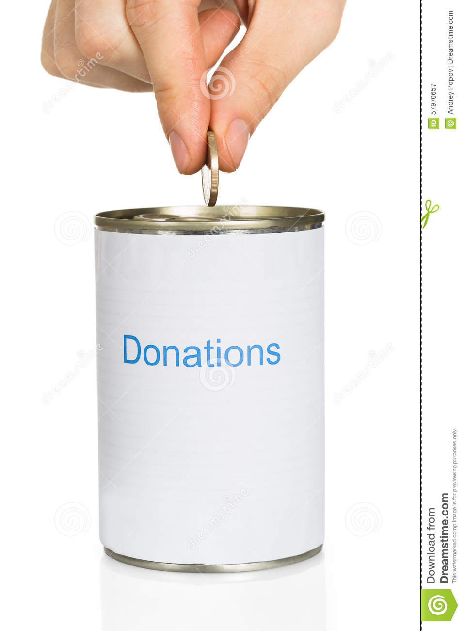 Person S Hand Putting Coin In Donation Can Over White Background