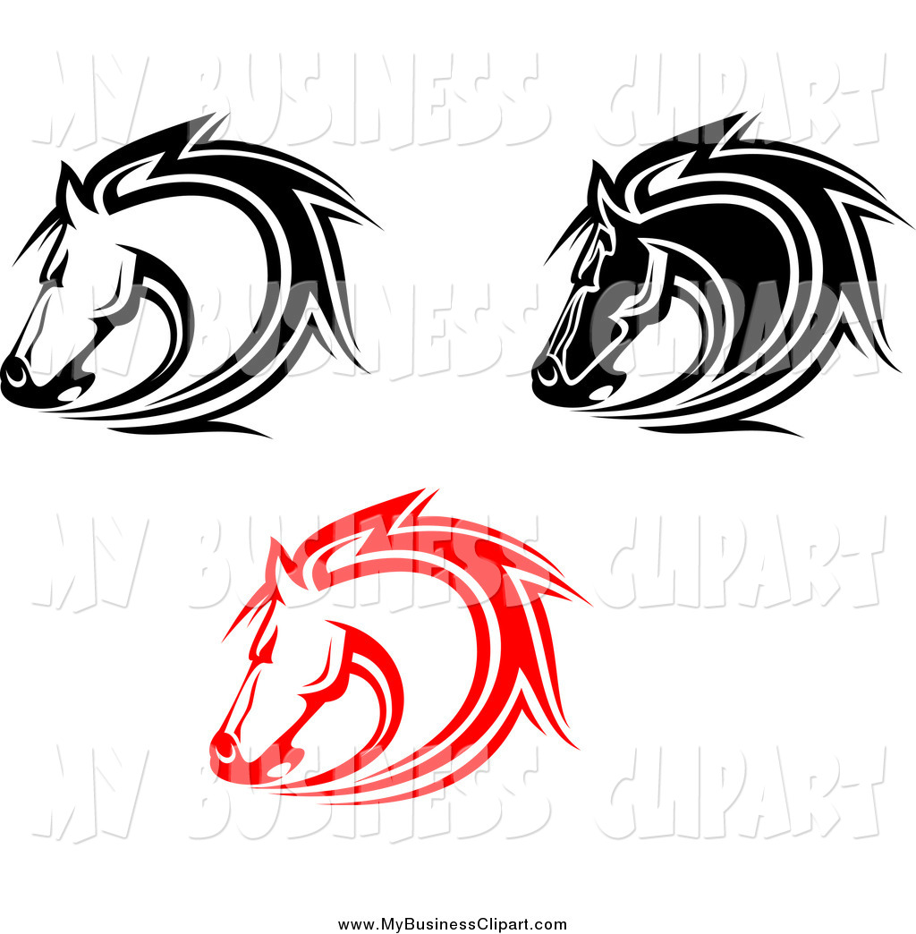 Preview  Vector Clip Art Of Red And Black And White Horse Heads