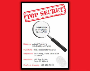 Secret Agent Birthday Party Printab Le Invitation   Instant Download