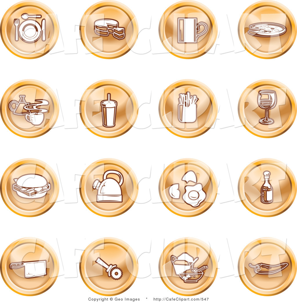 Vector Clip Art Of A Collection Of Sixteen Round Orange Icons Of Food