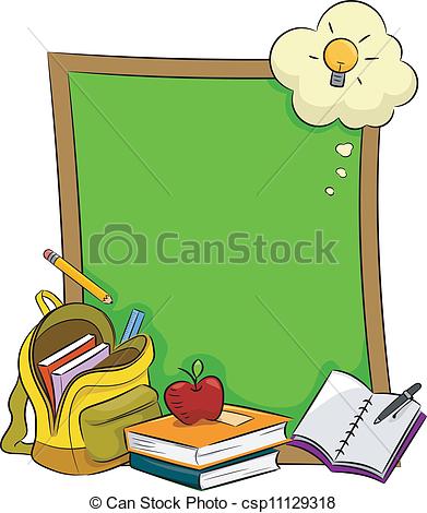Vector Clip Art Of Blackboard   Illustration Of Books Stationery And