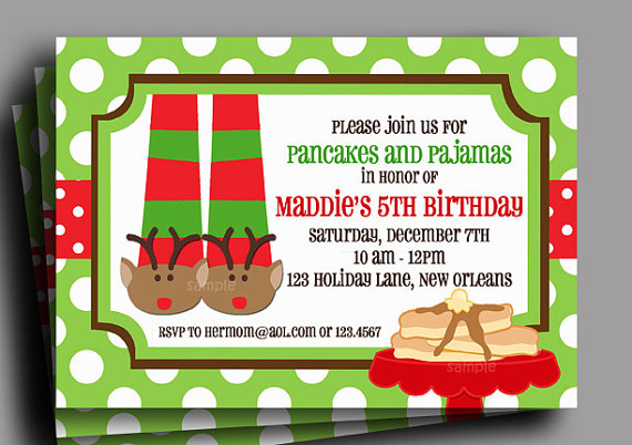 Christmas Pajamas And Pancakes Invitation Printable Or Printed With