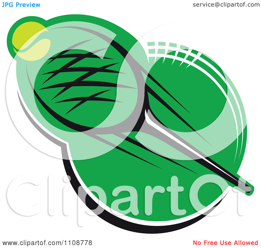 Clipart Tennis Ball And Racket Over Green 3   Royalty Free Vector