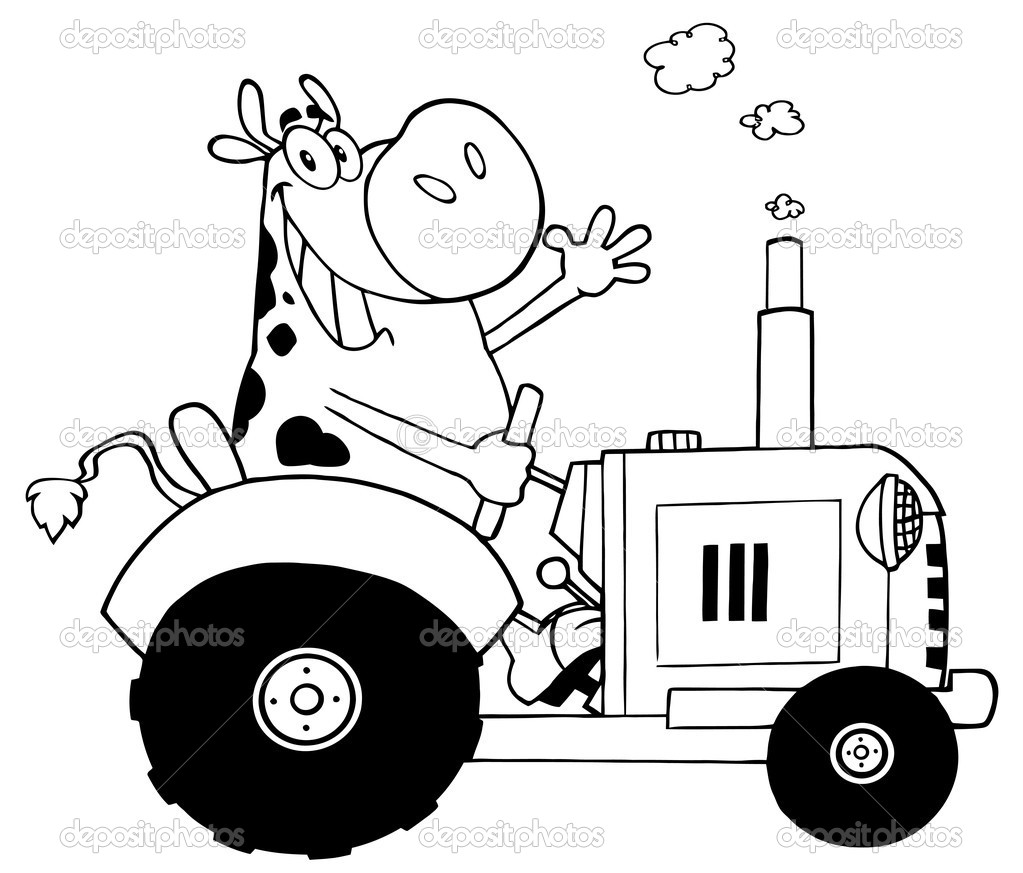 Depositphotos 9086088 Black And White Cow Farmer Waving And Driving A