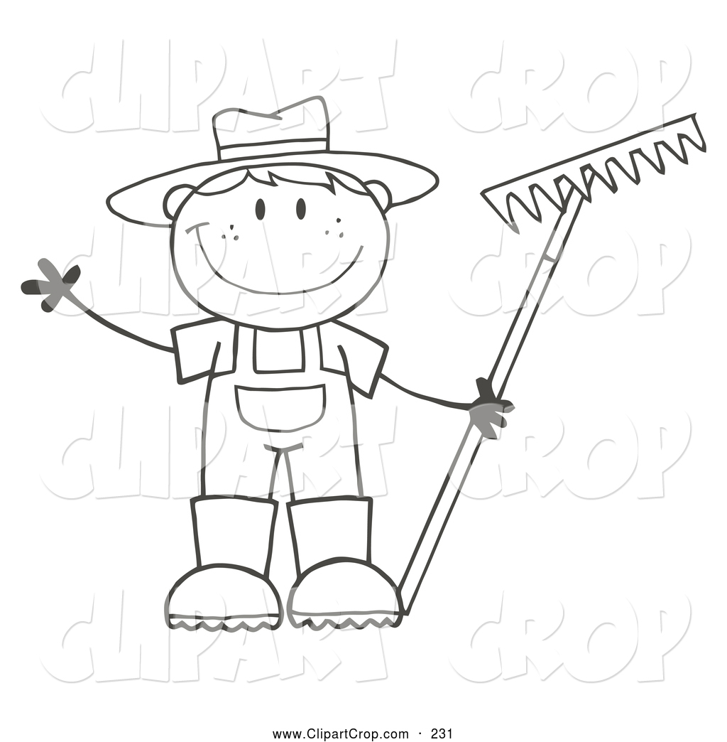 Larger Preview  Clip Art Vector Of A Black And White Friendly Farmer