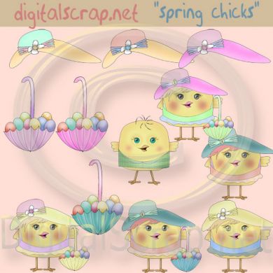 Print Digitalscrap Net   Spring Easter Chicks Hats   Parasols Country