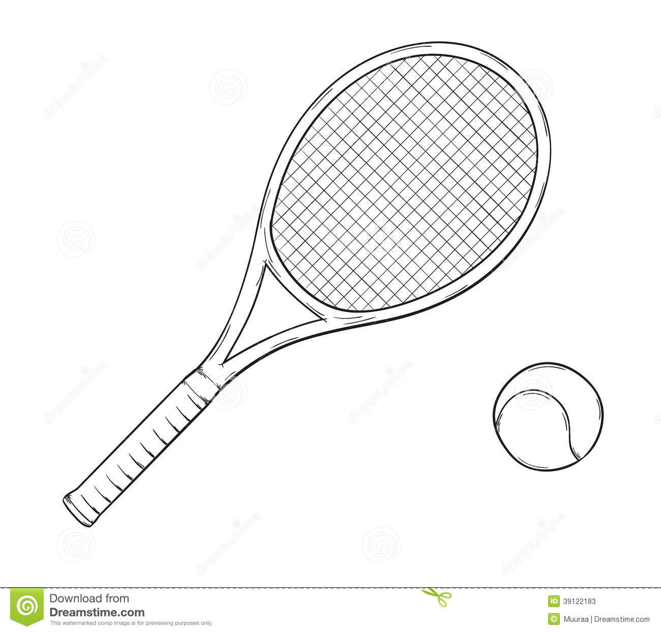 Sketch Of The Tennis Racket And Ball Isolated