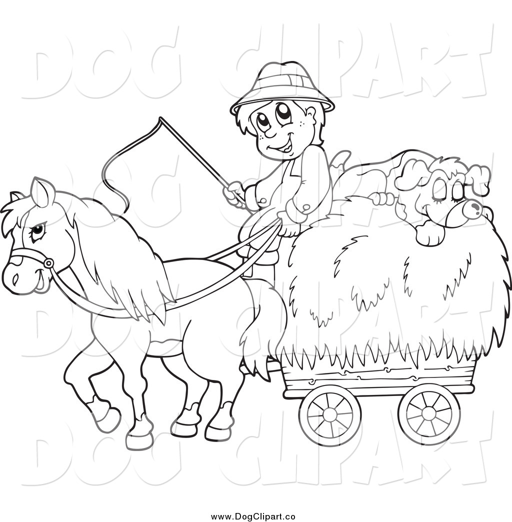 Vector Cartoon Clip Art Of A Black And White Male Farmer With A Horse