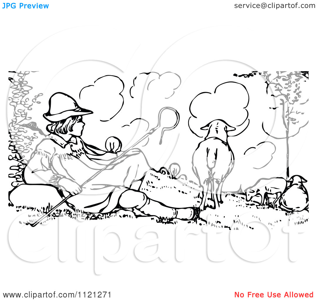 Clipart Of A Retro Vintage Black And White Boy Shepherd   Royalty Free    